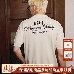 T恤男 松弛感翻领半袖 MEDM三色刺绣字母手写字体休闲polo短袖 新品