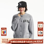毛衣通勤百搭男女针织衫 MEDM 双层贴皮豹纹四字字母休闲保暖开衫