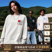 MEDM徽章刺绣字母基础长袖 百搭情侣潮流tee T恤春秋圆领宽松春秋季