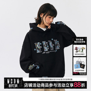 外套春秋 子花休闲连帽卫衣民族风设计感加绒情侣帽衫 MEDM 刺绣袖