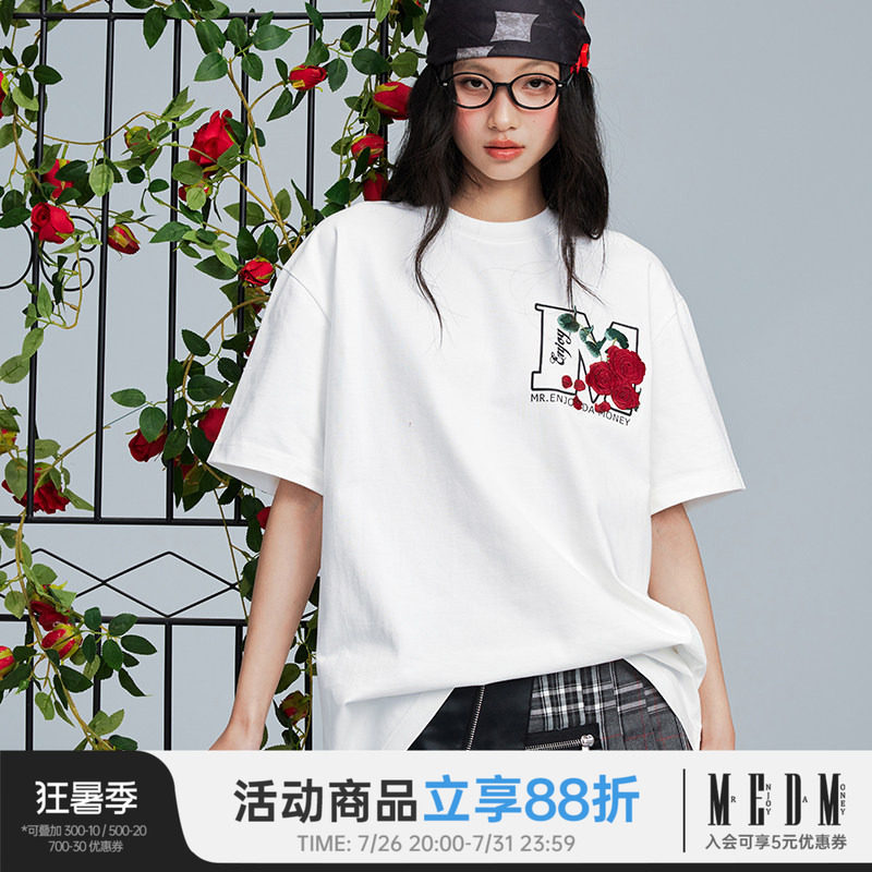 MEDM26SS大M玫瑰花卉短袖T恤男2026新款美式夏季上衣潮牌休闲体恤