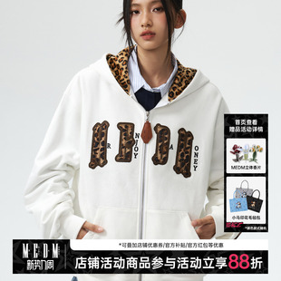 情侣休闲开衫 美式 连帽加绒卫衣秋 豹纹帽里皮牌休闲拉链帽衫 MEDM