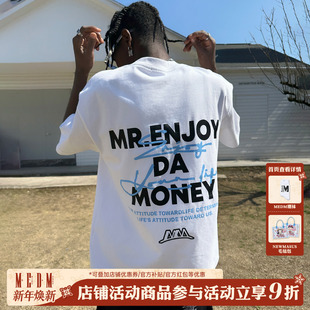 高街复古休闲半袖 MEDM夏季 美式 T恤男女同款 体恤 涂鸦字母印花短袖