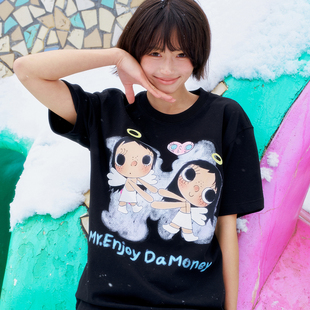 可爱宽松T恤 夏季 MEDM×YUY玉联名 天使印花爱心刺绣休闲圆领短袖