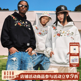 帽衫 繁花刺绣字母休闲连帽卫衣民族风通勤宽松情侣款 25新款 MEDM