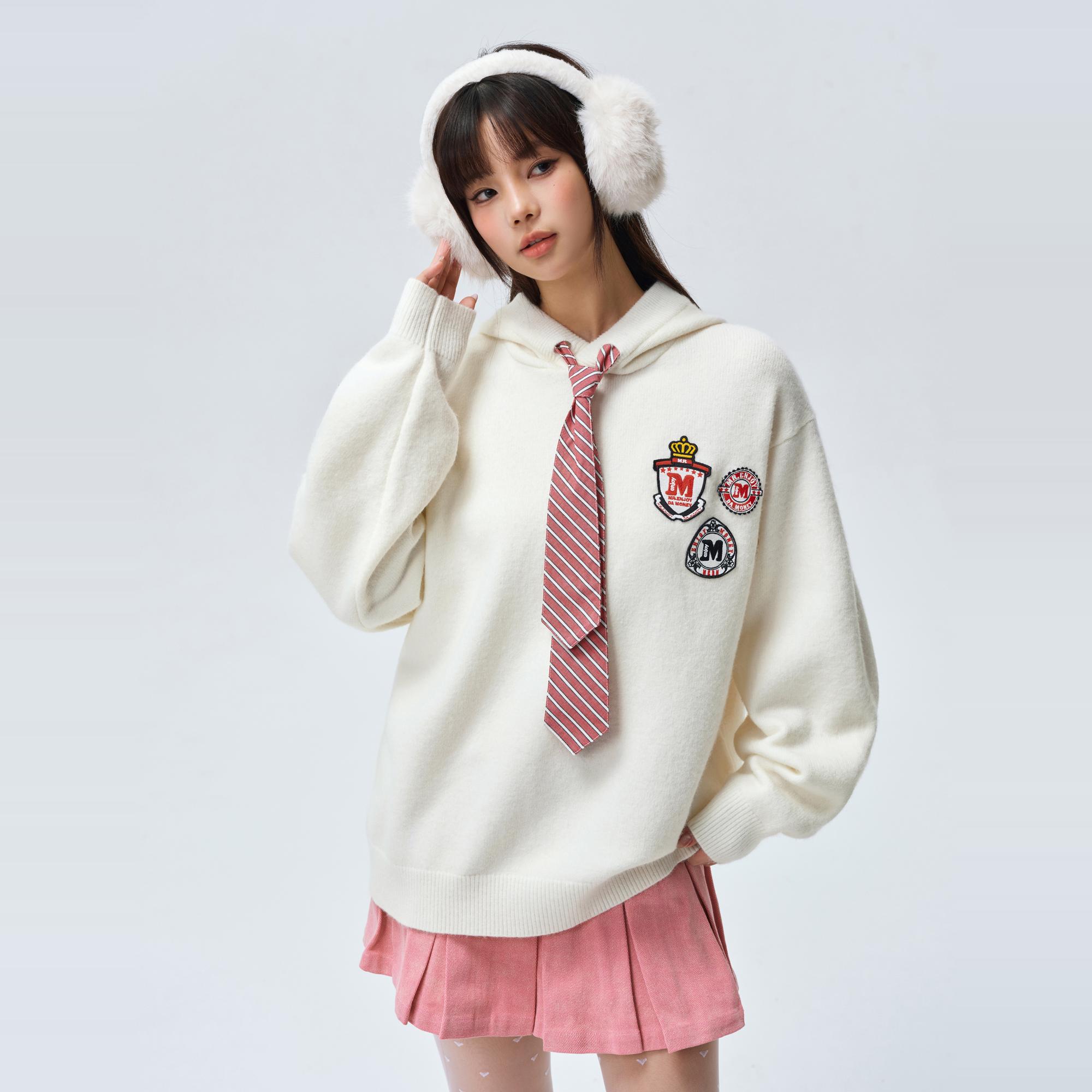 MEDM领带帽绳连帽毛衣
