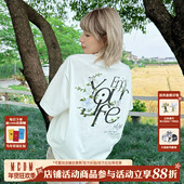 宽松情侣上衣圆领半袖 MEDM立体刺绣山茶花短袖 t恤男夏季 潮流休闲