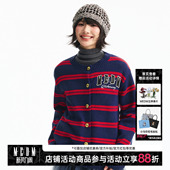 春秋 双层皮刺绣休闲毛衣潮男女纽扣针织衫 MEDM 字母贴布条纹开衫