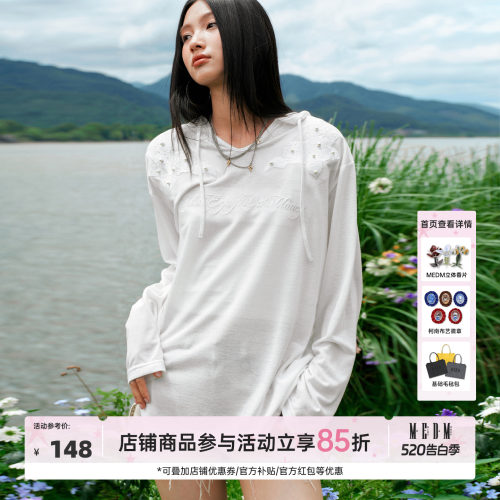 MEDM连帽罩衫双肩暗花钉珠长袖