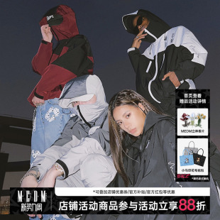 MEDM国潮户外防风连帽冲锋夹克外套男潮牌秋美式 休闲撞色宽松夹克