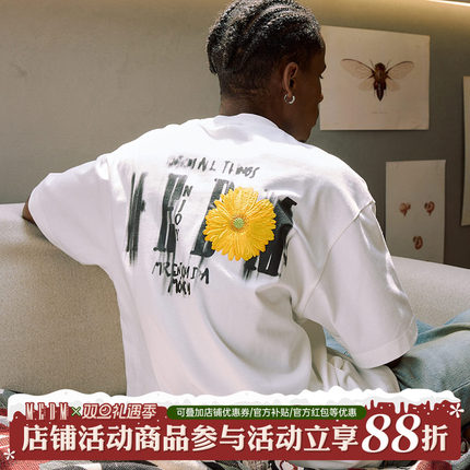MEDM夏季短袖斑驳Logo立体花卉刺绣T恤男潮牌休闲设计感体恤上衣