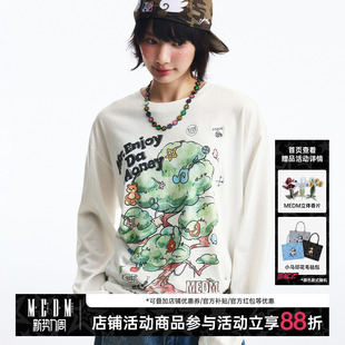 MEDM T恤春夏可爱风宽松上衣男女 奇趣数卡贴印花贴纸休闲圆领长袖