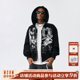 百搭宽松情侣拉链帽衫 卫衣潮牌美式 秋 天使贴布休闲连帽开衫 MEDM