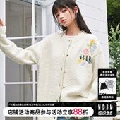 通勤宽松情侣纽扣外套秋 毛衣新品 MEDM 刺绣花卉藤蔓图案休闲开衫