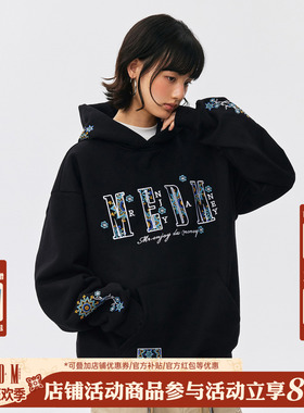 MEDM 刺绣袖子花休闲连帽卫衣民族风设计感加绒情侣帽衫外套春秋
