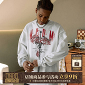 上衣美式 MEDM 秋季 T恤男女同款 复古休闲情侣体恤 玫瑰与剑水洗长袖