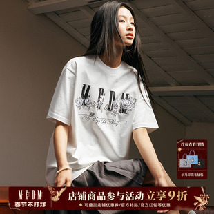 MEDM25SS冰凌玫瑰刺绣钉珠印花LOGO短袖男t恤美式复古夏季上衣潮