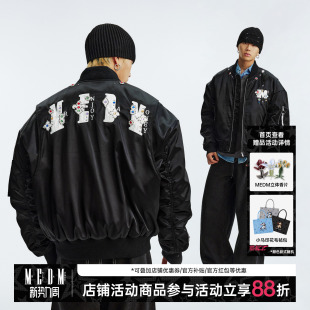 潮流男女拉链外套 美式 MEDM 黑色拼皮宝珠MA1休闲棒球领夹克秋冬季