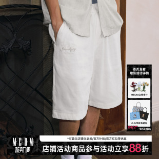 男 街头百搭宽松直筒五分裤 MEDM纯色亚麻套装 字母logo刺绣休闲短裤