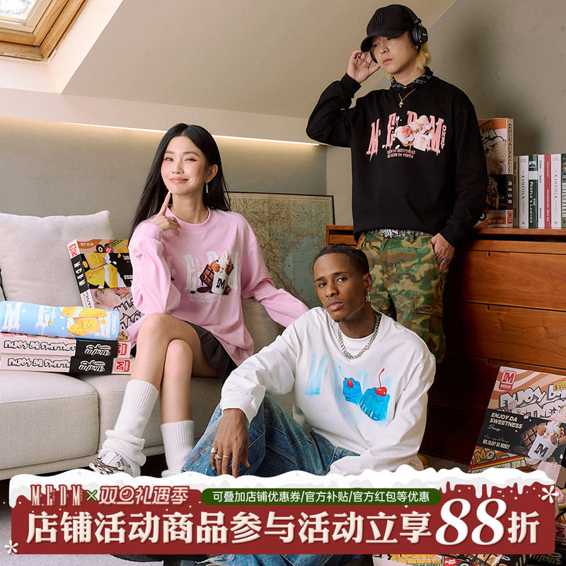 MEDM美式复古长袖T恤男女同款