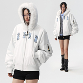 MEDM 动物纹彩色贴皮休闲毛领棒球服棉服高级感保暖夹克棉衣秋冬