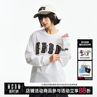 宽松上衣 T恤潮流百搭情侣款 MEDM 双层皮豹纹贴布刺绣休闲圆领长袖