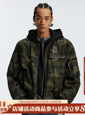 MEDM 迷彩假两件MA1保暖休闲连帽外套街头百搭男女拉链棉衣棉服冬