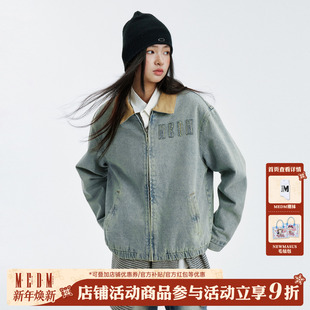 MEDM 简约牛仔拼接灯芯绒休闲夹克秋冬水洗做旧蓝色男女翻领外套