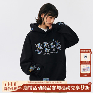 外套春秋 子花休闲连帽卫衣民族风设计感宽松情侣帽衫 MEDM 刺绣袖