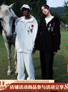 MEDM 21FW玫瑰刺绣开衫卫衣男女春秋季新款情侣装宽松潮流ins外套