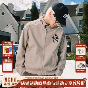 MEDM 黑白玫瑰花哈灵顿高领休闲夹克秋季潮牌帅气宽松拉链外套男