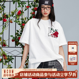夏季 美式 上衣潮牌休闲体恤 T恤男2025新款 MEDM25SS大M玫瑰花卉短袖