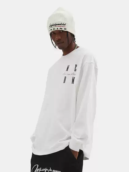 MEDM Chinese Streetwear Long-Sleeve T-Shirt for Men and Women, Spring/Fall Layering Tee with Logo Embroidery, Loose Fit