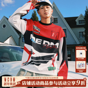 T恤 球衣球服男女tee华夫格长袖 MEDM秋季 机车上衣撞色字母宽松美式
