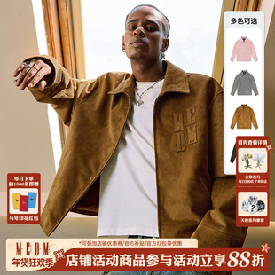 MEDM 麂皮绒贴布绣休闲翻领夹克男美式复古外套春秋季短款上衣服