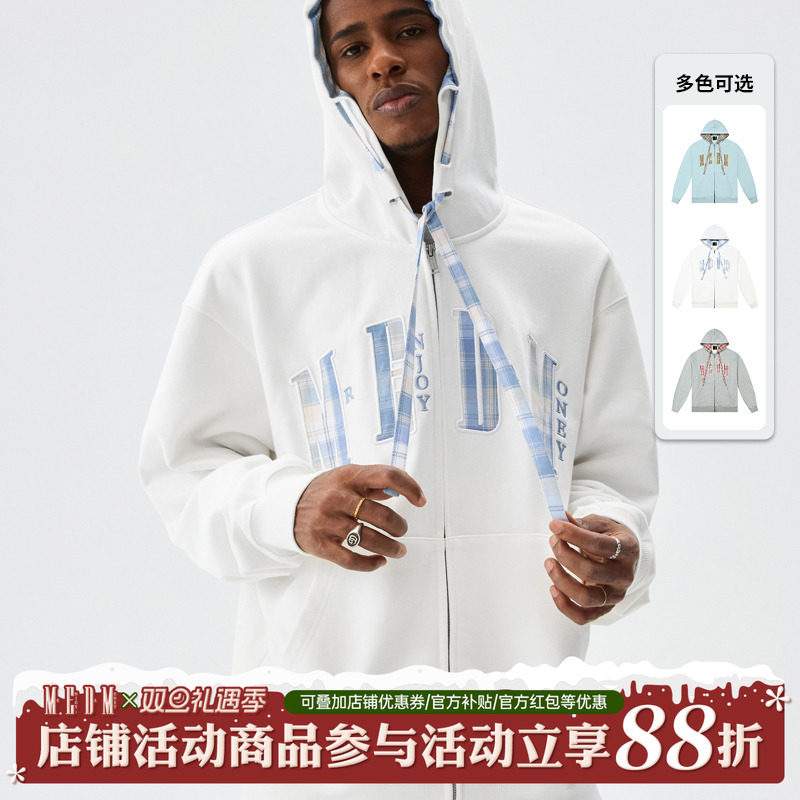 MEDM贴布格子拉链帽衫
