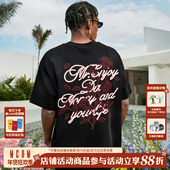 休闲T恤男女夏季 MEDM 25SS线条树枝玫瑰花水洗短袖 宽松圆领上衣t