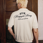 T恤男 松弛感翻领半袖 MEDM三色刺绣字母手写字体休闲polo短袖 新品