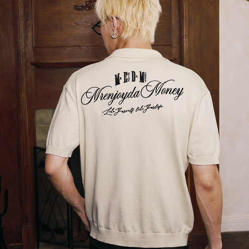 MEDM三色刺绣字母手写字体休闲polo短袖新品松弛感翻领半袖T恤男