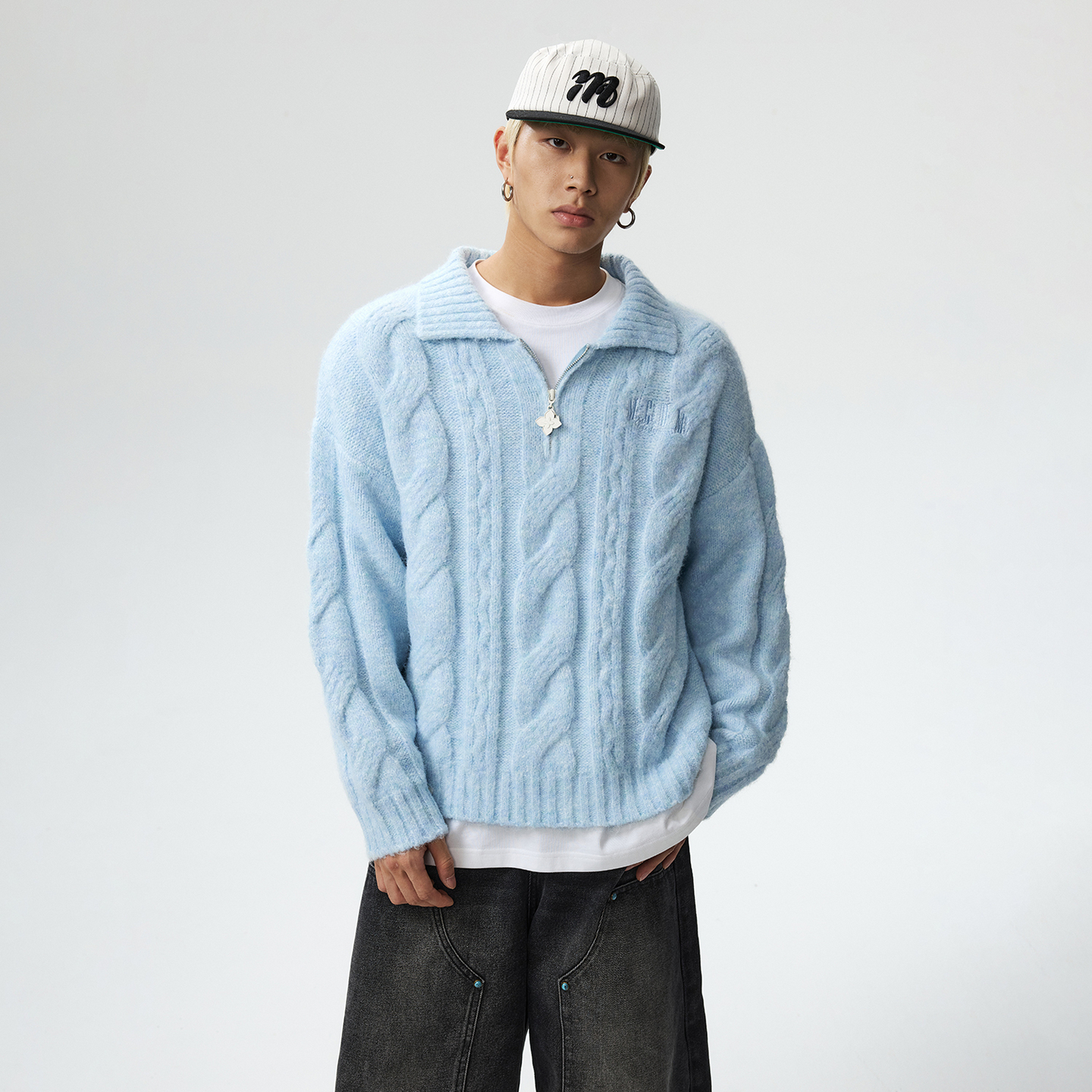 MEDM 麻花翻领休闲毛衣外套男女秋冬美式百搭宽松情侣针织衫上衣