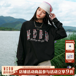 简约百搭情侣宽松上衣秋冬 T恤美式 MEDM 小花绣花logo圆领休闲长袖