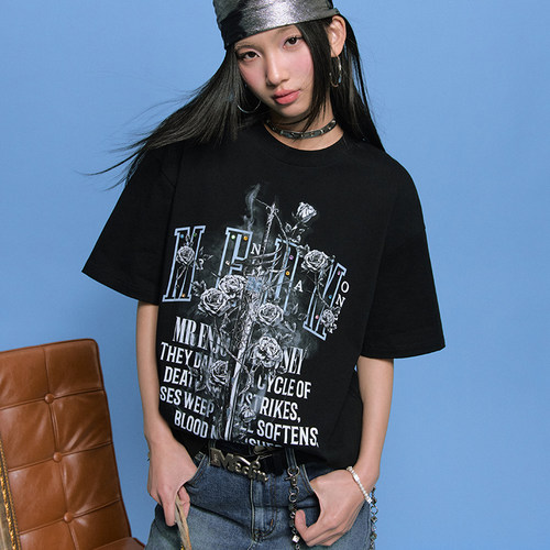 MEDM25SS剑与玫瑰彩钻短袖T恤