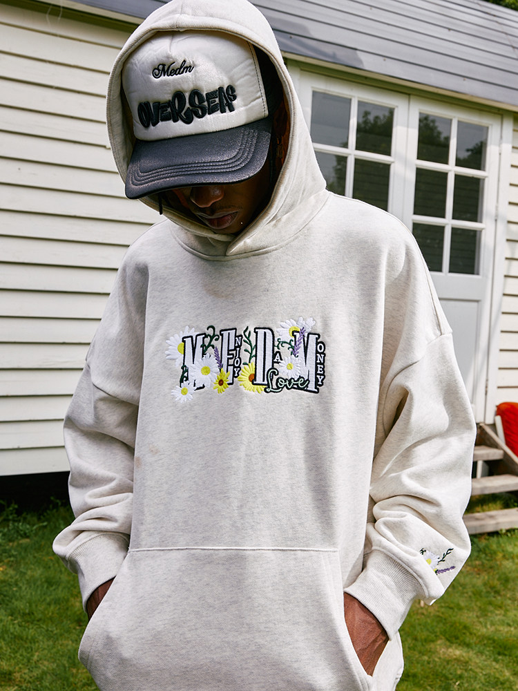 봄과 가을 남성과 여성을 위한 MEDM SMALL WORLD SERIES 후드티 미국 패션 브랜드 스트리트 레트로 캐주얼 후드 티셔츠