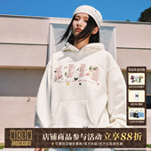 MEDM 秋 花朵刺绣小香贴布宽松连帽卫衣潮牌加绒套头休闲情侣帽衫