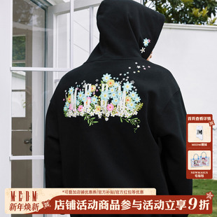 MEDM简约纯色花卉box刺绣休闲连帽卫衣潮牌百搭宽松情侣帽衫 春秋