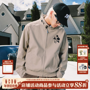 MEDM 黑白玫瑰花哈灵顿高领休闲夹克秋季潮牌帅气宽松拉链外套男