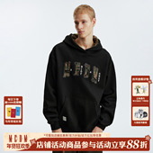 套头帽衫 MEDM 帽里迷彩贴布休闲连帽卫衣秋冬美式 情侣加绒外套男