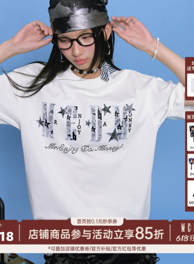 MEDM26SS星星迸发蕾丝贴布短袖男士美式嘻哈夏季T恤女休闲情侣tee