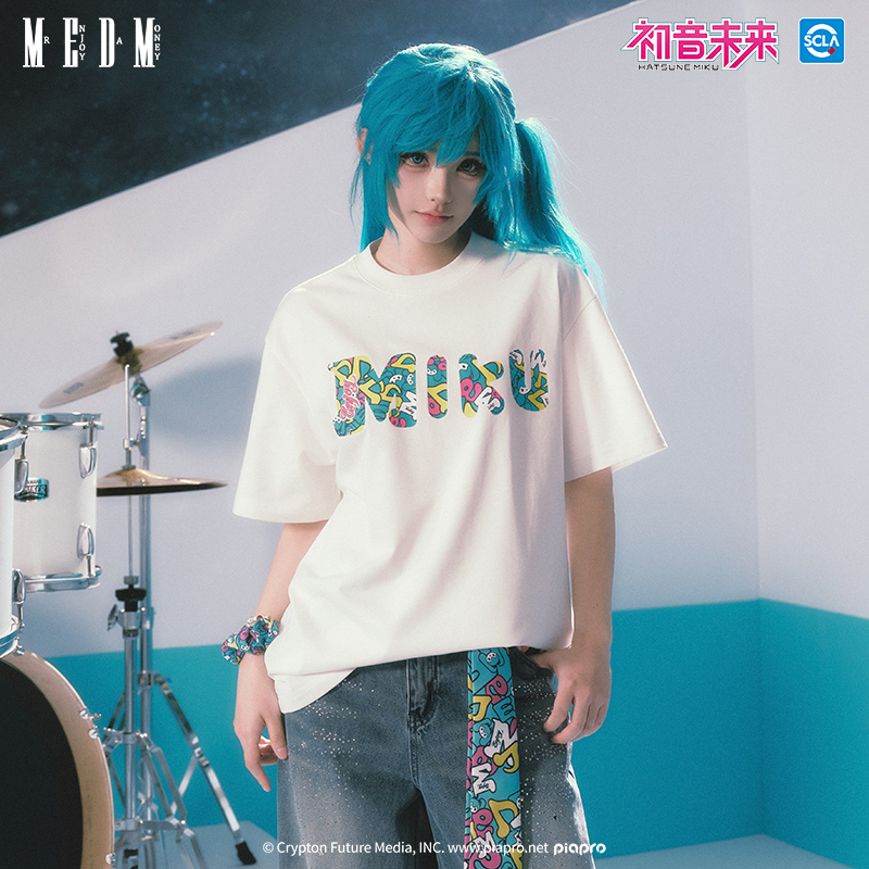 MEDMx初音未来迷彩字母基础短袖上衣女2025新款男款夏季休闲半袖