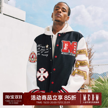 MEDM 星星绣花宽松立领棒球服男春秋季潮牌美式复古休闲百搭外套